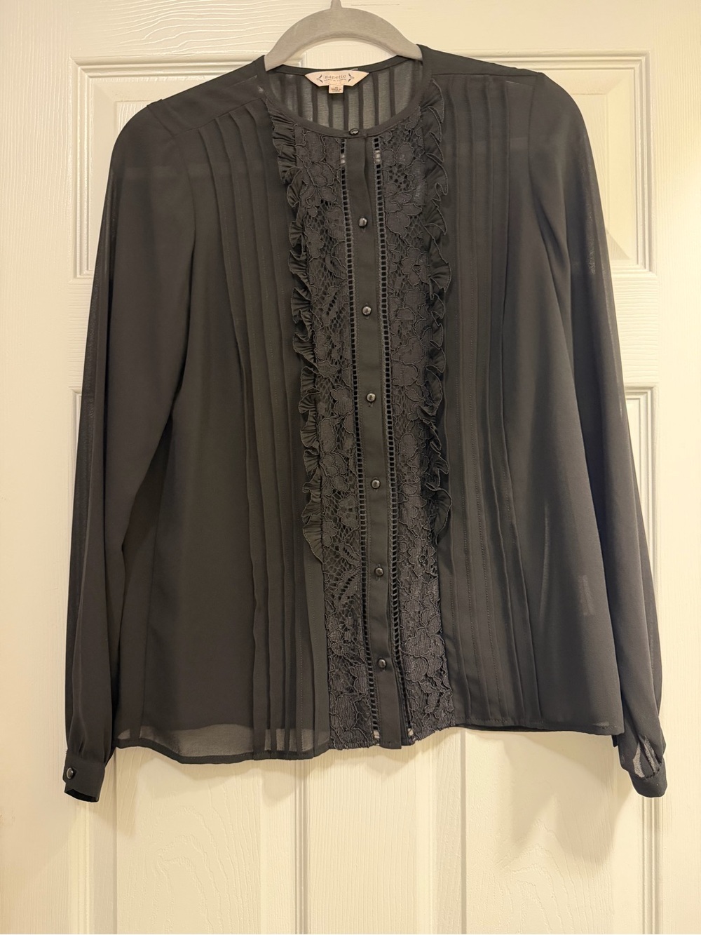 Nannette Black Lace-Front Pleated Blouse
